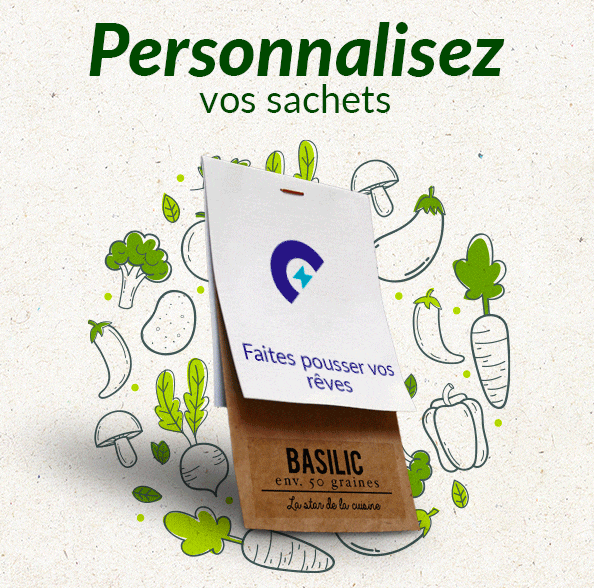 Sachets personnalisés home page Dr. Jonquille & Mr. Ail - Sachets de graines bio personnalisés